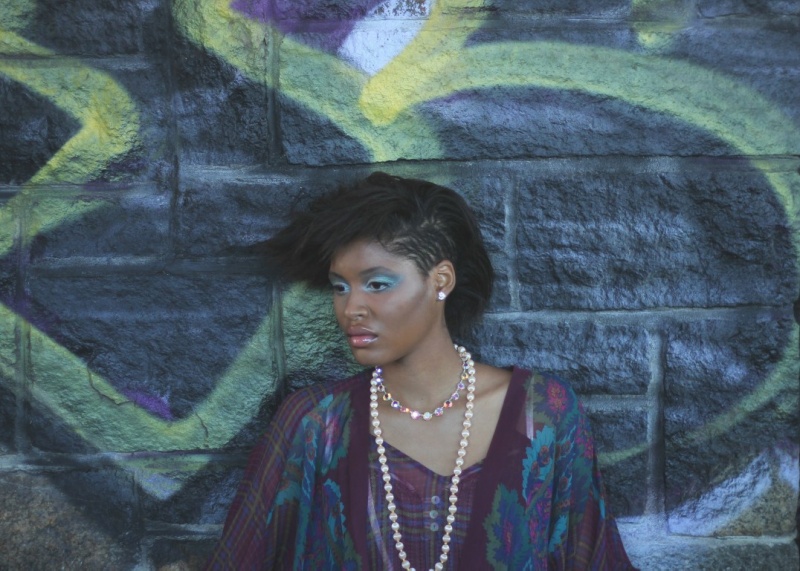 Female model photo shoot of Vintage on the Rocks by MeghanGarven in India Point Park, makeup by Makeup by Aviva Leah