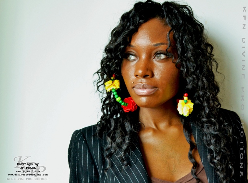 Female model photo shoot of JF PEARL EARRINGS and Real Amber Young by Ken Divine Photography in Brooklyn, NY