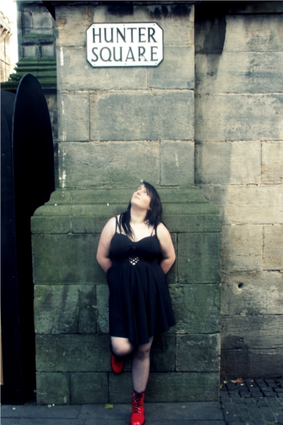 Female model photo shoot of LauraSinclairTog in Hunter Square, Edinburgh