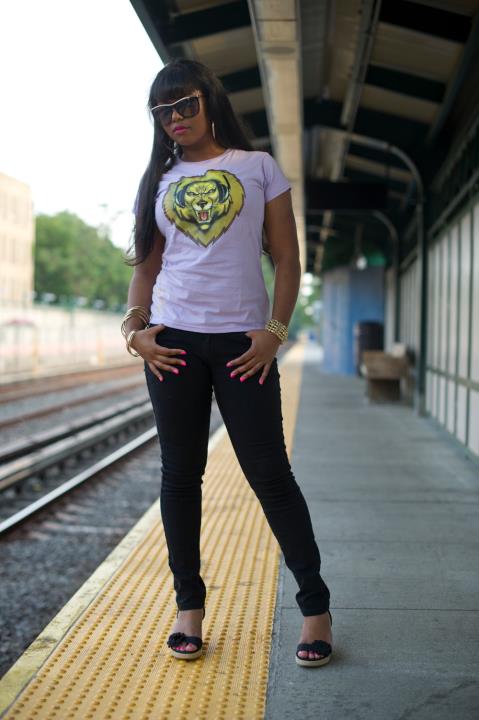 Female model photo shoot of Heavenly Tee in Brooklyn, NYC.