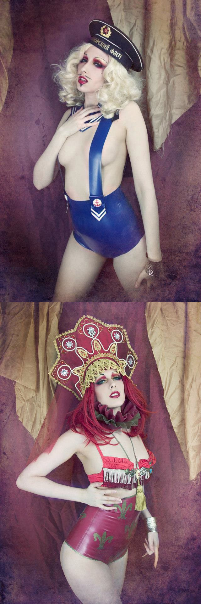 Female model photo shoot of Anna Krohnistic in London, clothing designed by Kaoris Latex Dreams and Eustratia