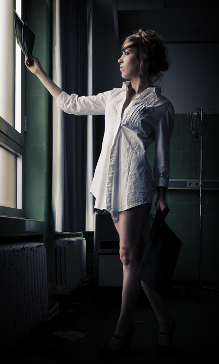 Female model photo shoot of Jody Van B by DaveFransen in Abandonded Hospital Belgium