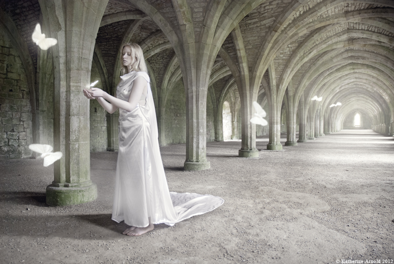 Female model photo shoot of Stargirlphotography and Rebecca Cordell in Fountains Abbey, Yorkshire
