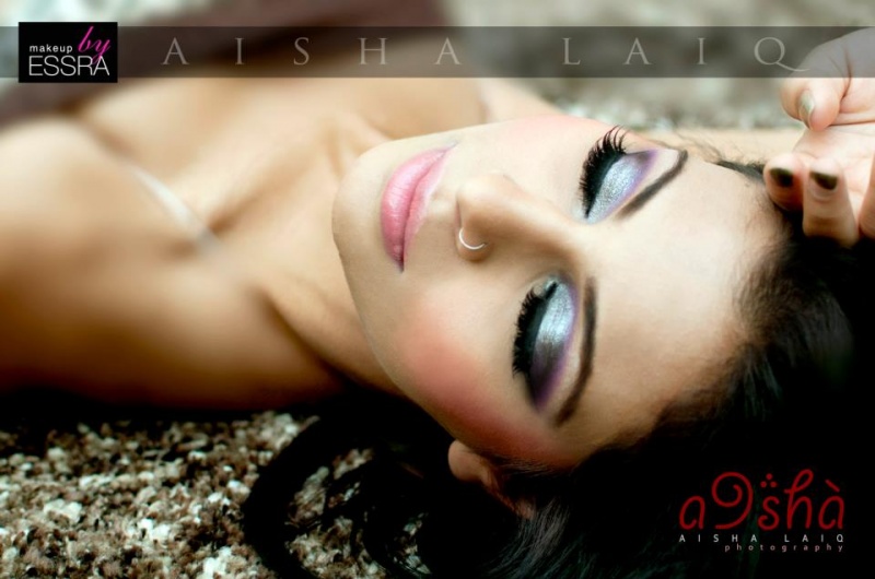 Female model photo shoot of Makeup by Essra in Aisha Laiq Photography