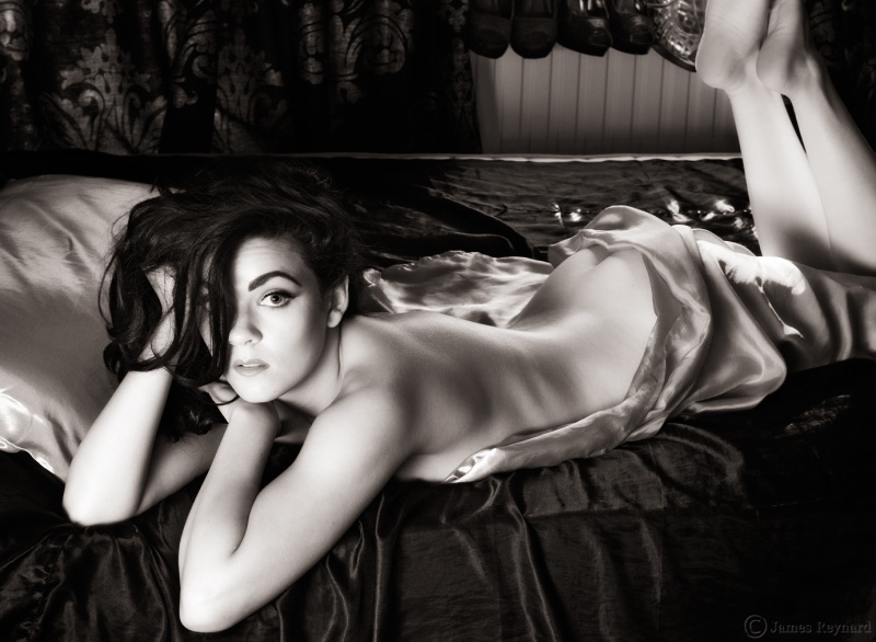 Female model photo shoot of vikkipeachey by James Reynard in Home studio.