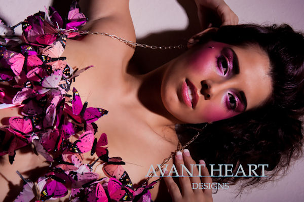 Female model photo shoot of Avant Heart Accessories by A Ramirez Photography, makeup by Morgan Panter