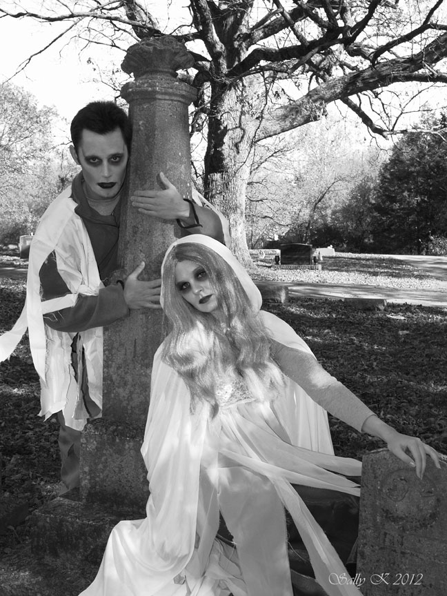 Female and Male model photo shoot of Makeup by Sally, Ashley Jordan and Eric Joliet by SallyKPhotos in Unknown Graveyard