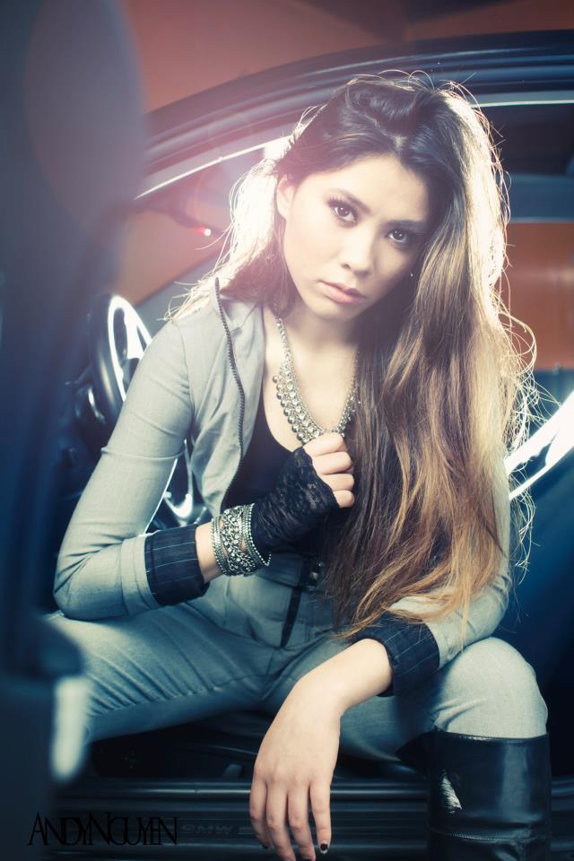 Female model photo shoot of Lila Nguyen in skyway auto body shop