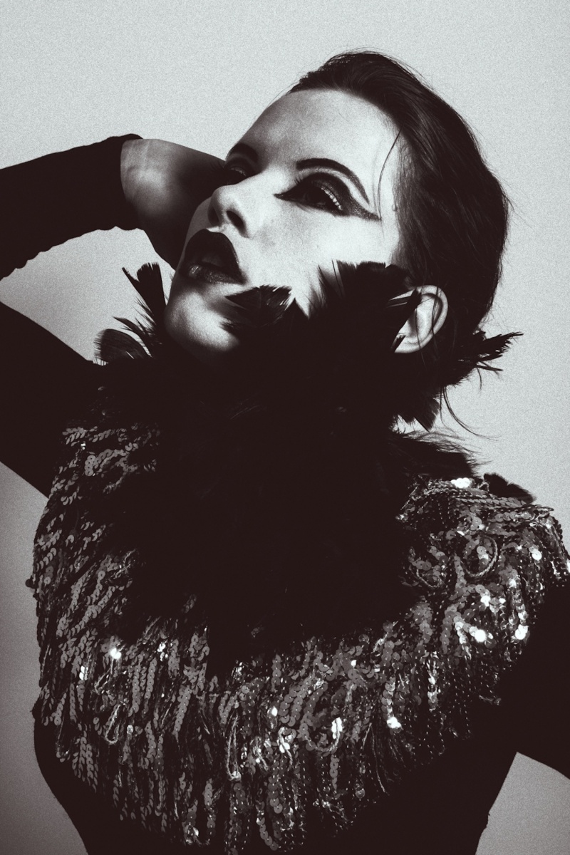 Female model photo shoot of Ashley Bradshaw in Tinsel Tokyo Magazine, clothing designed by Imatha Hasan 