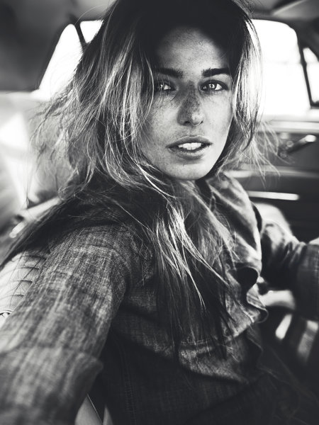 Female model photo shoot of anne-sophie Jem in in a 66' mustang, CA