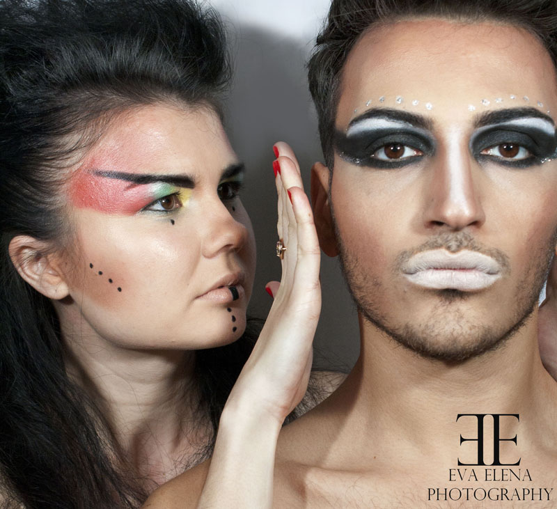 Female and Male model photo shoot of Eva Elena, Sargon Khoshaba and DeeRus, makeup by Rhea Policarpio