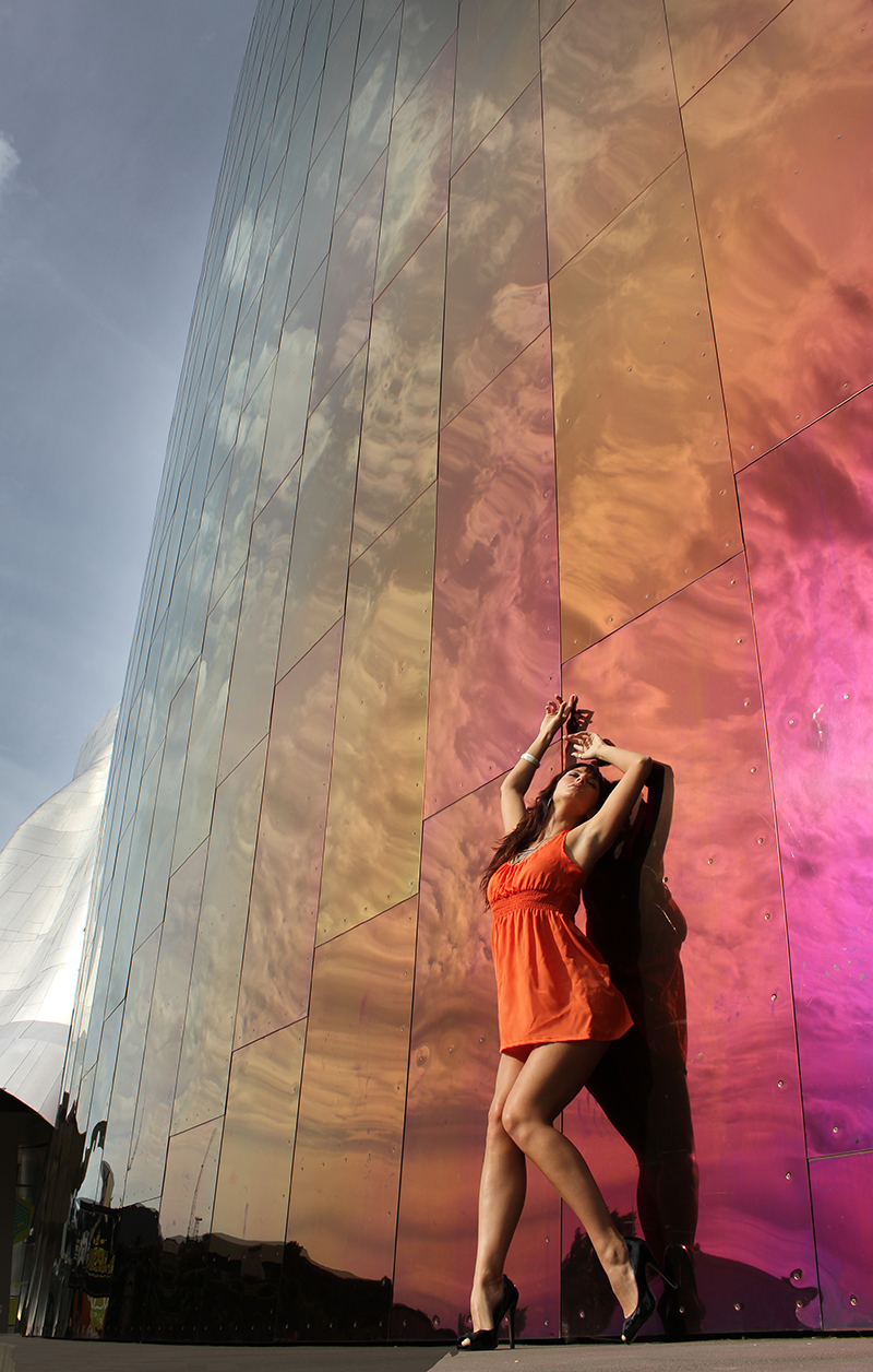 Male and Female model photo shoot of Irisphoto and       Melissa Jean in Experience Music Project, Seattle Center, Seattle, Washington