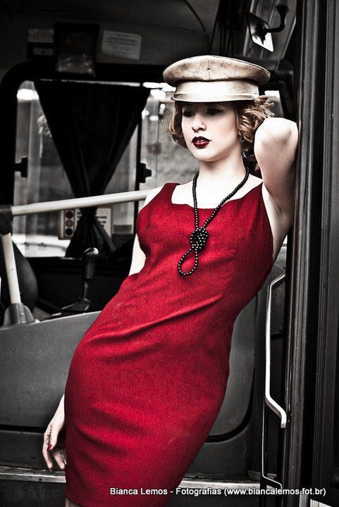 Female model photo shoot of Allice Red Desire in Bus Garage