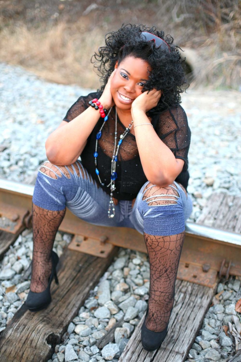Female model photo shoot of MsTeddybear in railroad