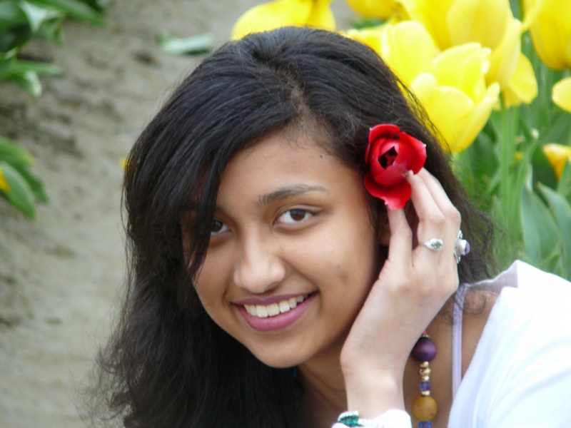 Female model photo shoot of Aaliya Seth in Tulip garden