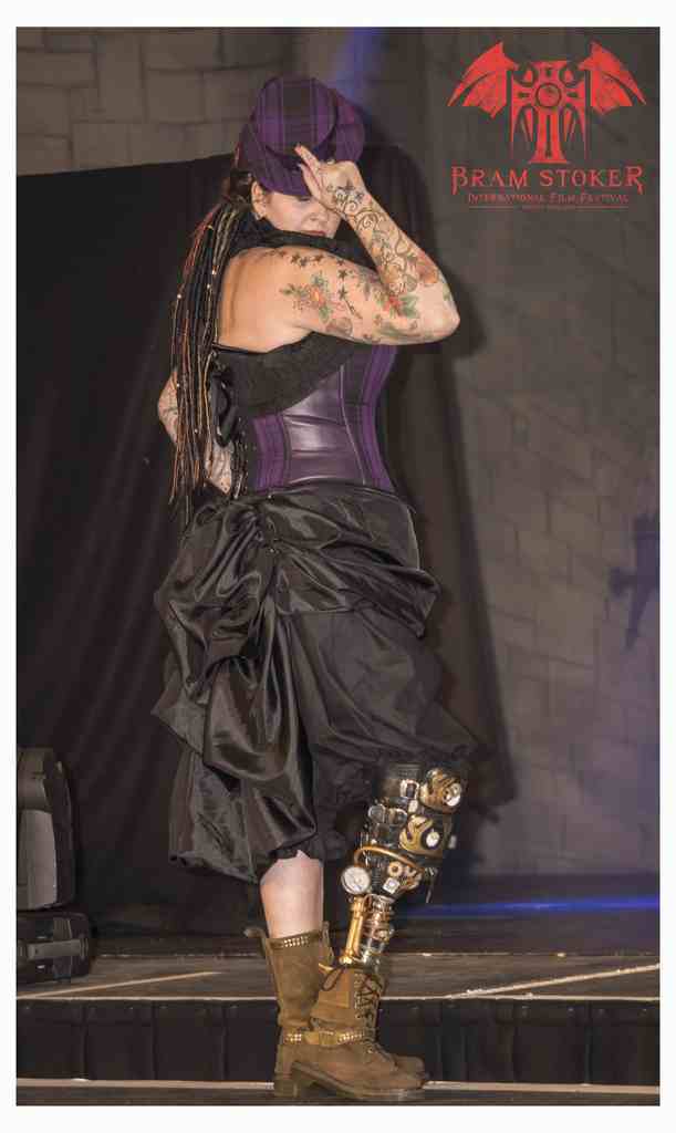 Female model photo shoot of Forever in Black in Bram Stoker International Film Festival Fashion Show