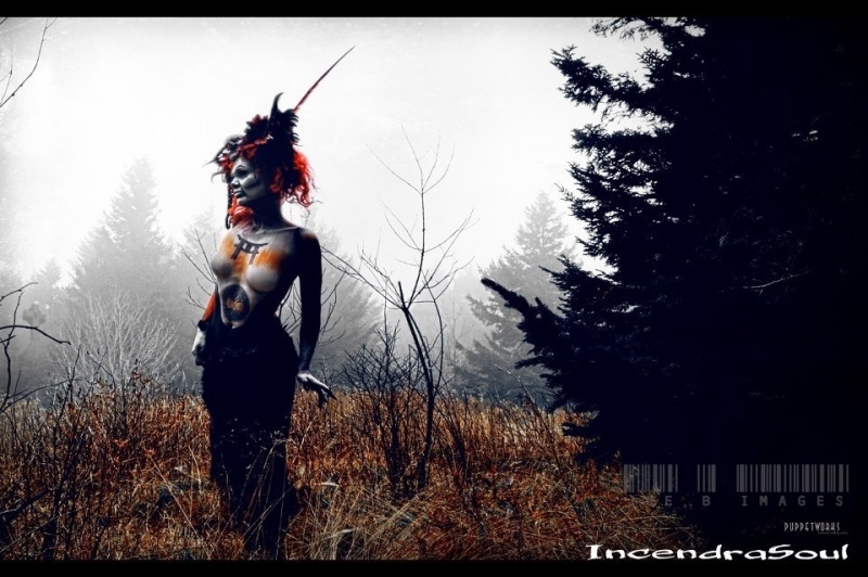 Male and Female model photo shoot of Joe B Images and IncendraSoul in Black Balsam, Nc, body painted by jon son bodypaints, digital art by Hauntedpuppet