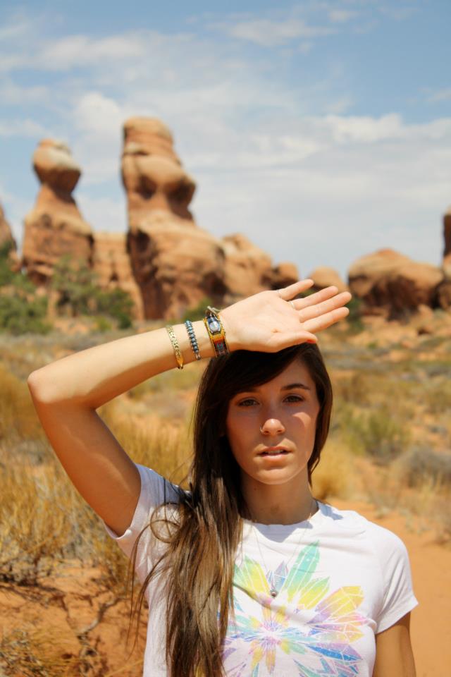 Female model photo shoot of Ashley Church in Arches National Park