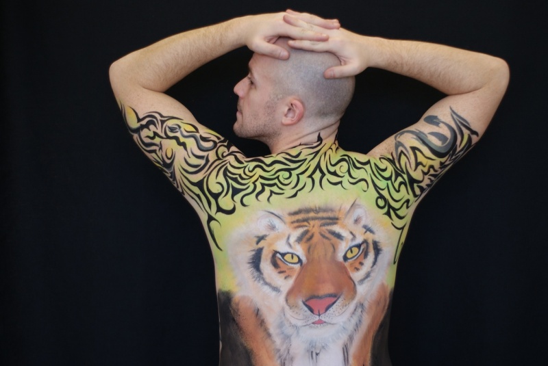 Male model photo shoot of M J P in Milford, MA. , body painted by i Paint Skin