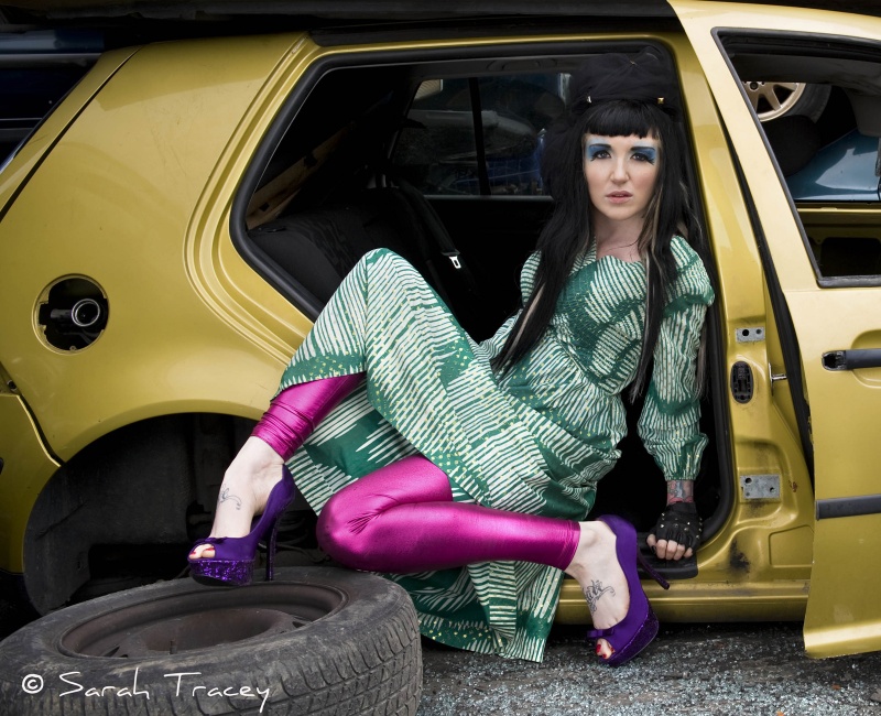 Female model photo shoot of Sarah Tracey Photo in Car Junk Yard, Dublin 22