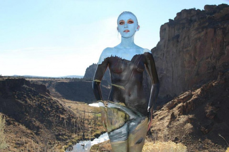 Female model photo shoot of C a s s i e  L y n n by BONSKI in smith rock, body painted by Natalie Fletcher