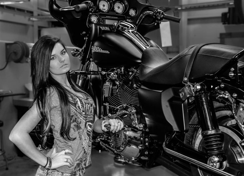 Female model photo shoot of Krystal Harley Davidson