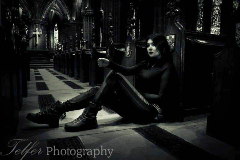 Female model photo shoot of Lokasenna in Glasgow Cathedral