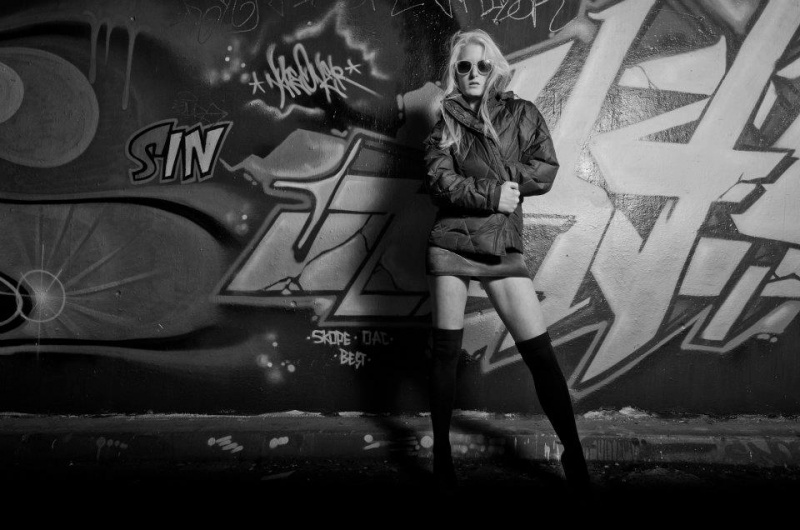 Female model photo shoot of Rosa Edwards in waterloo grafitti tunnel
