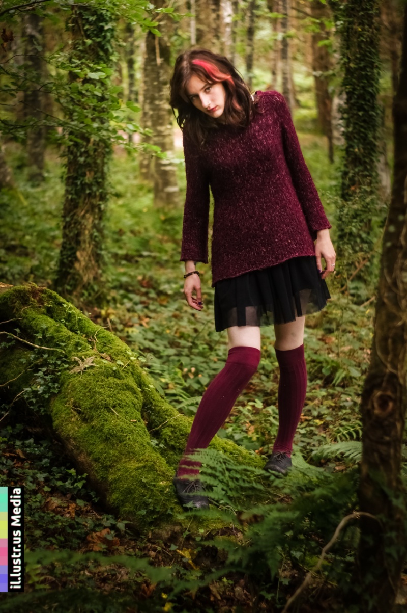 Male and Female model photo shoot of illustrus Media and Liv Bunting in Farran Wood, Cork, Ireland