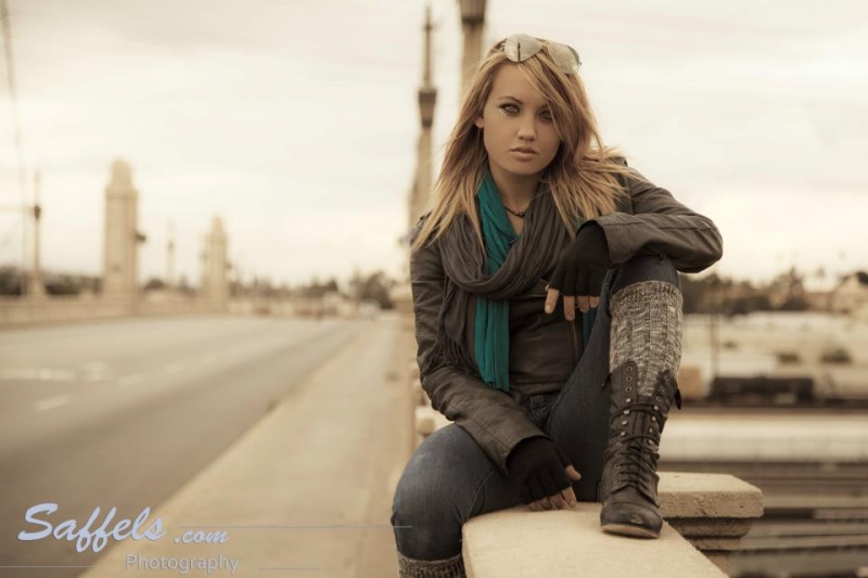 Female model photo shoot of Gypsy Rose Lee in 6th street bridge