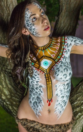 Female model photo shoot of Velvastein body paint in Los Angeles ca