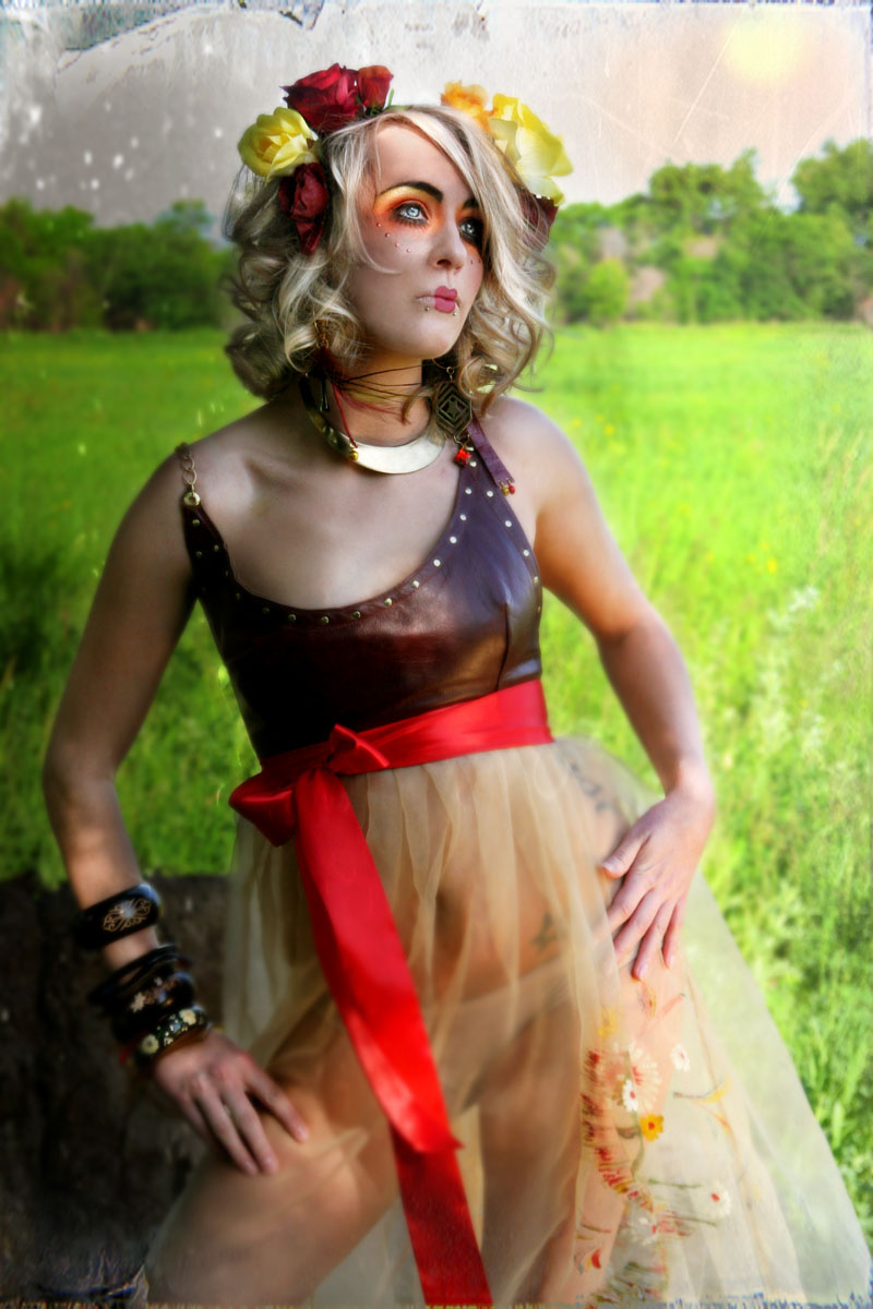 Female model photo shoot of Della Greene by Anisa Nin, makeup by Sapphire Dodge, clothing designed by Temna Fialka