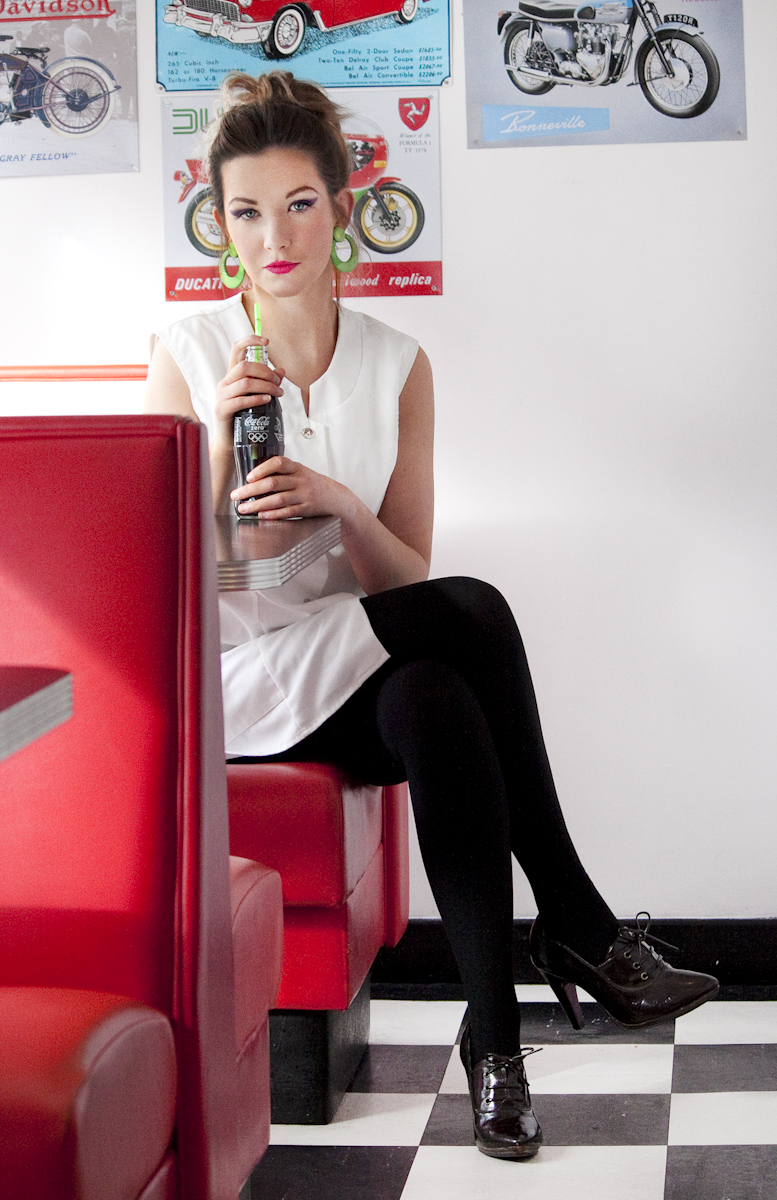Female model photo shoot of Rebecca Welsby by Jasmin Chadwick in Luppy's Diner - Morley