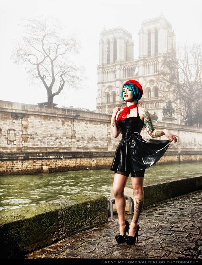 Female model photo shoot of Elle MUA Munster in Notre Dame, Paris