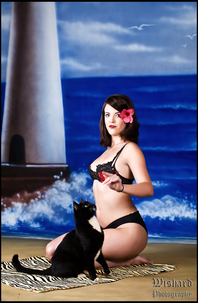 Male and Female model photo shoot of Tuxedo Cat Photo and Elise Navie Dah in The Studio