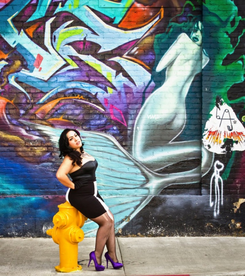 Female model photo shoot of Priscilla Poison by EJMphotodesign in Downtown LA