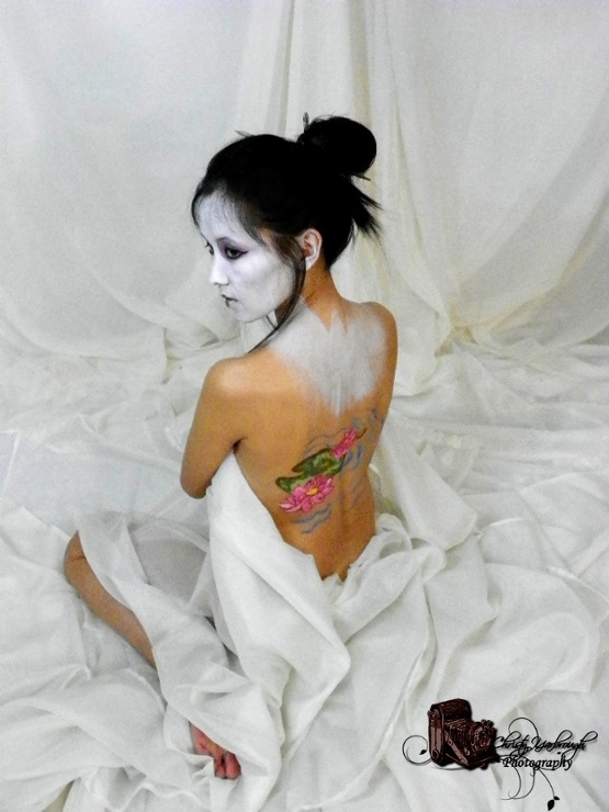 Female model photo shoot of Christy Yarbrough  and Munguntuya in Madison, Al., body painted by RocketCityBodyPainting