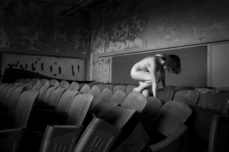 Male and Female model photo shoot of Ference Black and White and Rhea Griffin Bare in Abandoned school