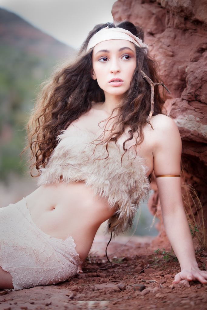 Female model photo shoot of Kyna Lian by Manzari Photography in Sedona, Az, makeup by JRLL