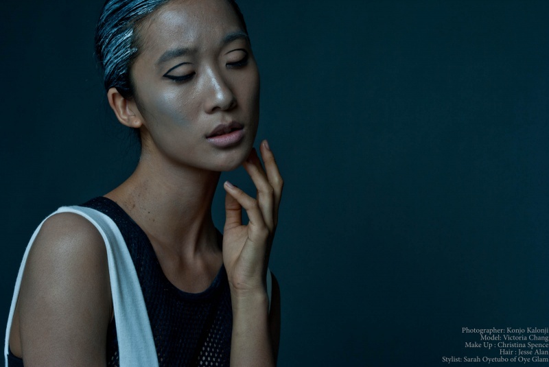Female model photo shoot of Konjo Kalonji and V C, hair styled by Jesse Alan, makeup by Christina Spence, clothing designed by Oye Glam