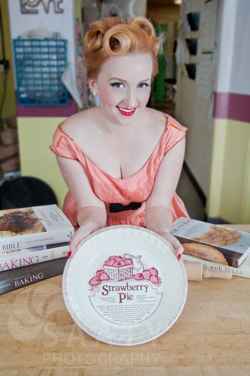 Female model photo shoot of Melissa Misfortune in Sugar Mamas Bakery in Flagstaff Arizona