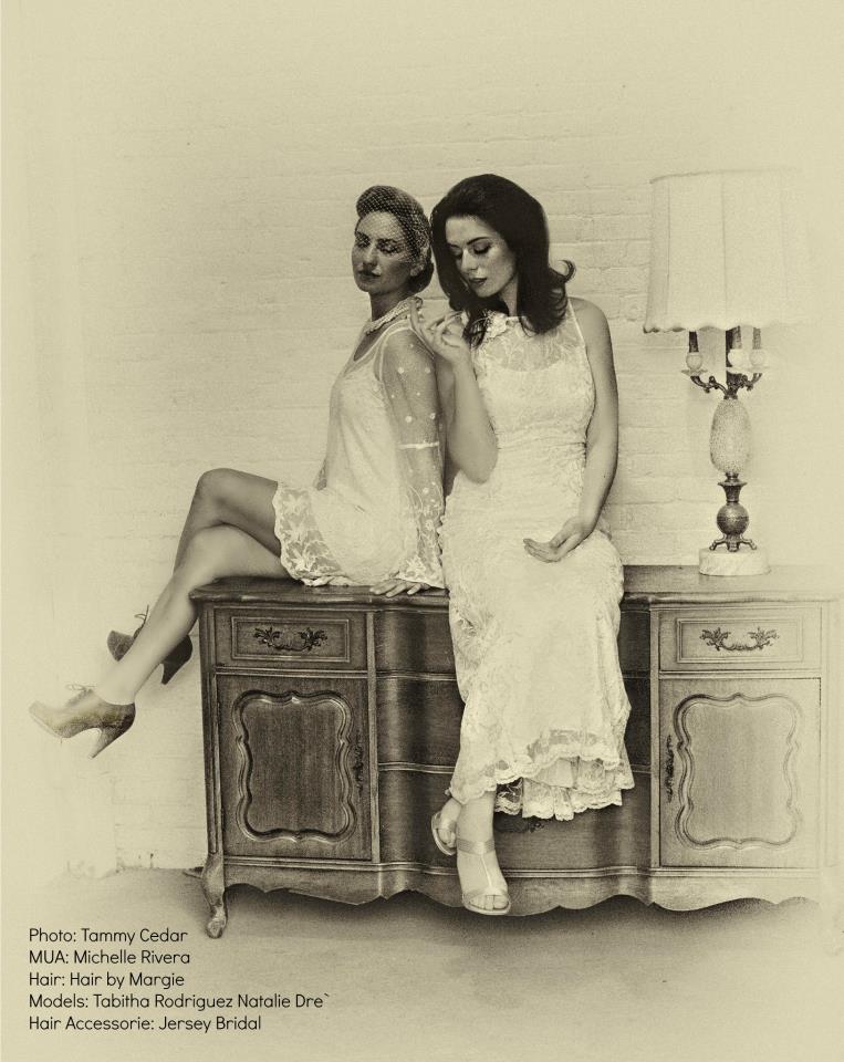 Female model photo shoot of Tabitha Rodriguez and Natalie Dre by Tammy Cedar, hair styled by Hair by Margie, makeup by Michelle Rivera MUA, clothing designed by JerseyBride