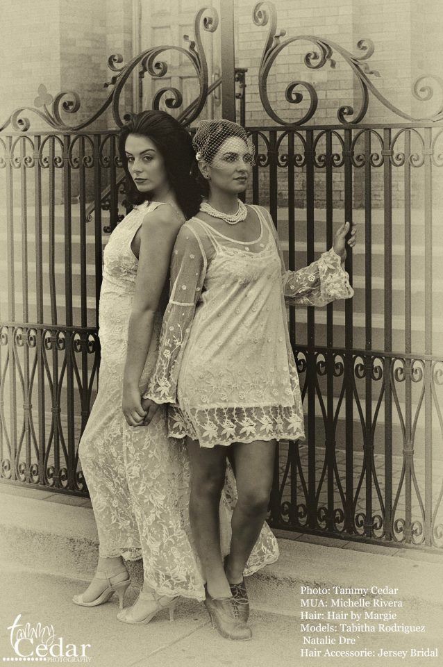 Female model photo shoot of Tabitha Rodriguez and Natalie Dre by Tammy Cedar, hair styled by Hair by Margie, makeup by Michelle Rivera MUA, clothing designed by JerseyBride