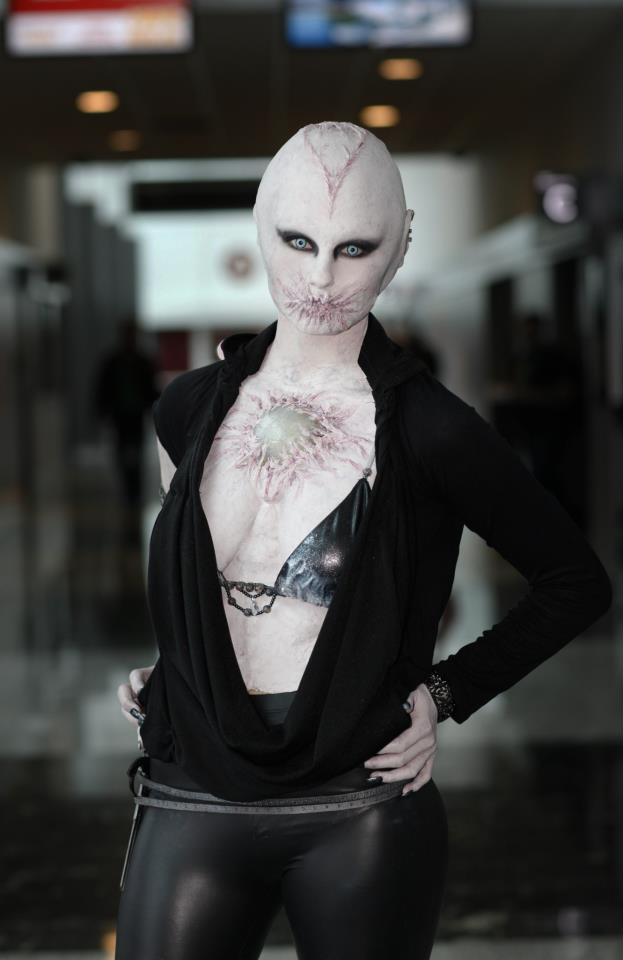 Female model photo shoot of Scoria in Vancouver Convention Centre, makeup by Kristina Ellis