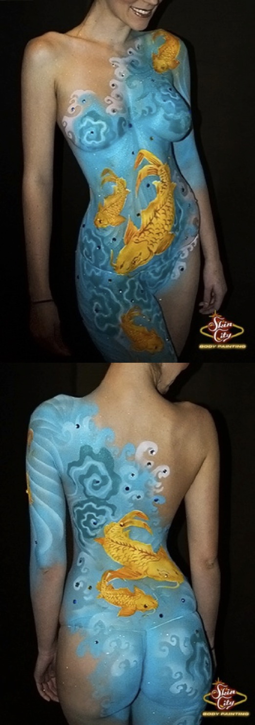Female model photo shoot of SkinCity in Las Vegas, NV, body painted by SkinCity