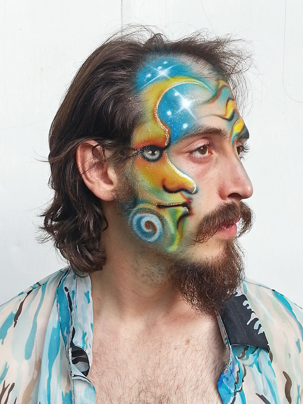Male model photo shoot of oaksong in Flipside 2013, body painted by airbrush by amy