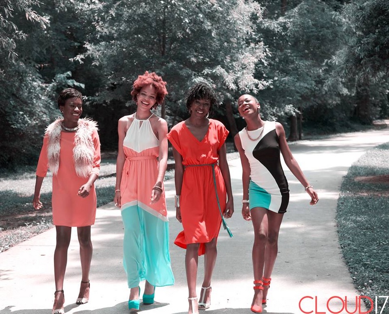 Female model photo shoot of Quaint Revolt, Taelor Moore, Remeshia Hall, D E M I  and Denique Lindsay by Cloud7TEEN in Taynard Creek Park, hair styled by NikeaSheray, wardrobe styled by Quaint Revolt, makeup by Gabrielle Devine MUA