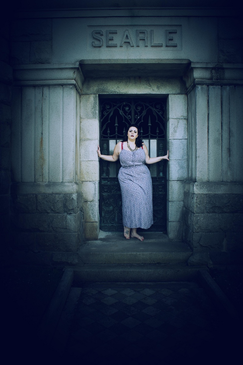 Female model photo shoot of Mandy Bomb in Mountain View Cemetery Oakland Ca