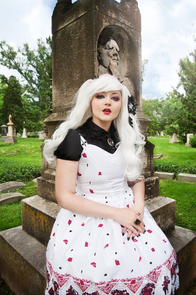 Female model photo shoot of Arielle Aquinas by e a k in Spring Grove Cemetary, clothing designed by Elegy Clothing