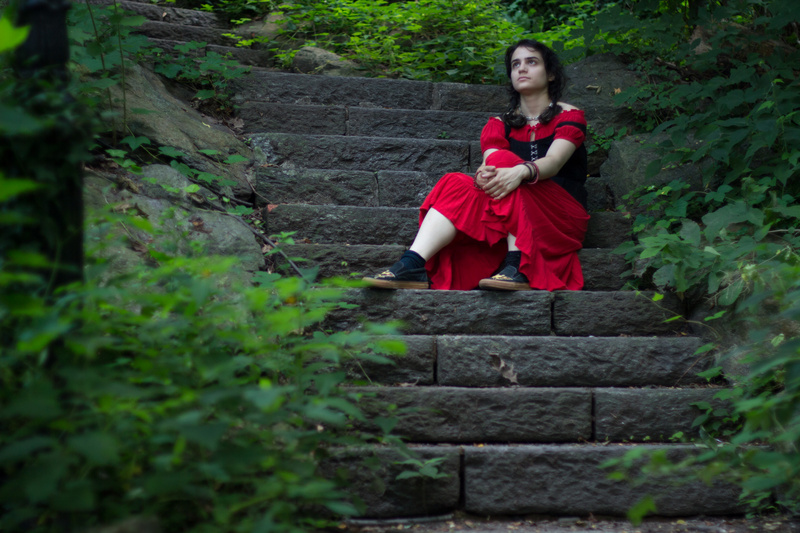 Female model photo shoot of Esmeralda Guinevere in Fort Tryon Park, NYC